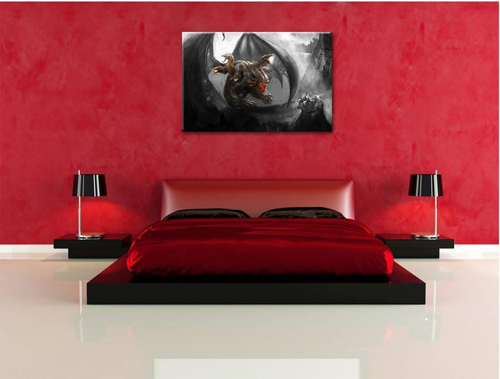 Pixxprint Drachen Schlangen als Leinwandbild/Grösse: 100x70 / Wandbild/Kunstdruck/fertig bespannt, 1