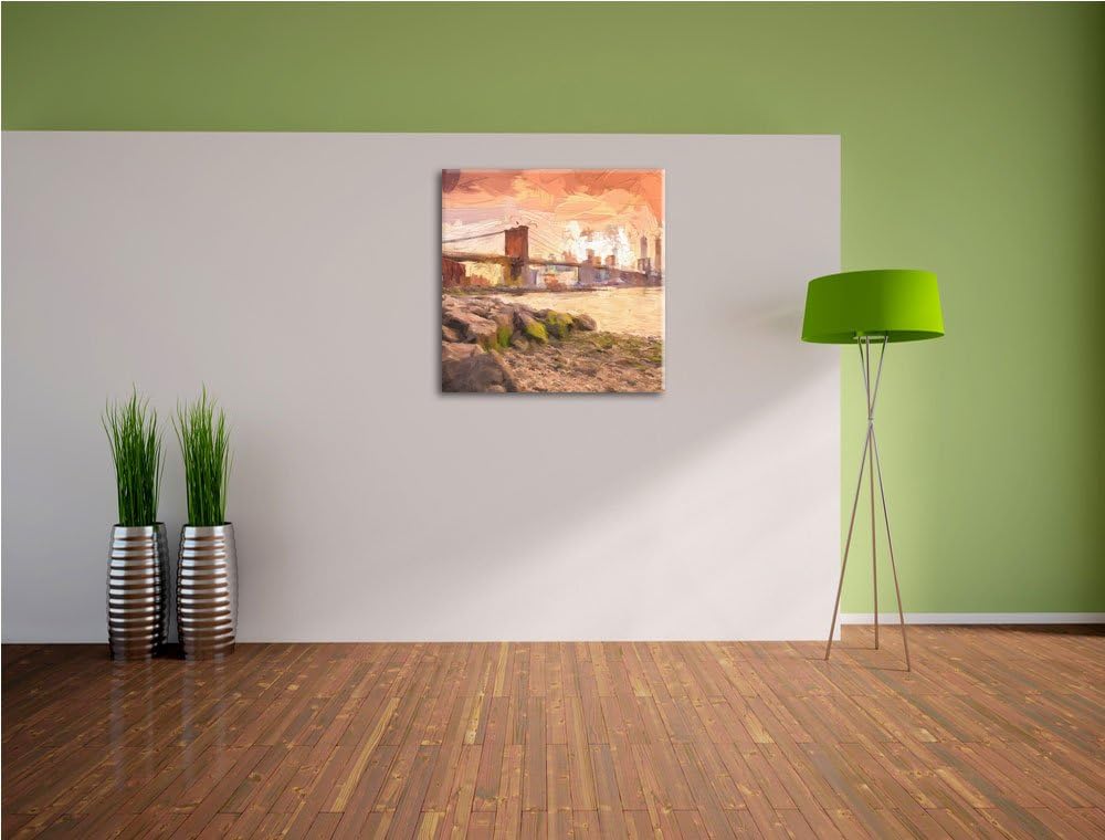 schöne Brooklyn Bridge, Format: 70x70 auf Leinwand, XXL riesige Bilder fertig gerahmt mit Keilrahmen