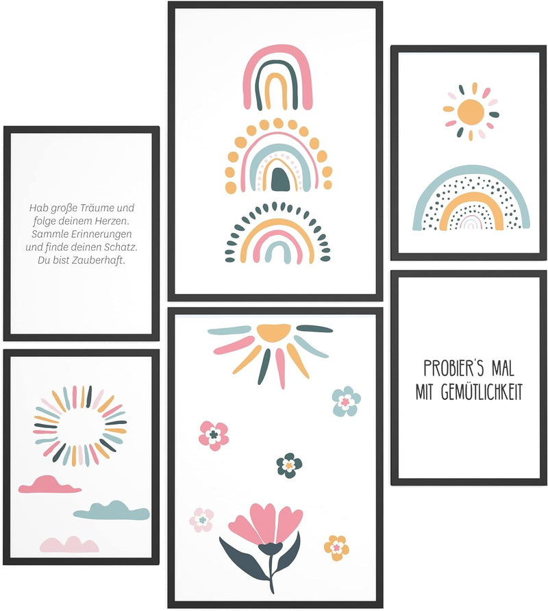 Papierschmiede® Bilder Kinderzimmer Kids Mood Poster Set Regenbogen, Kinderzimmer Bilder Babyzimmer