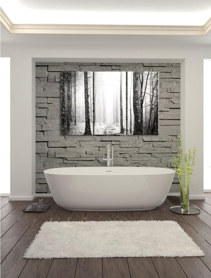 Pixxprint Mystischer Wald Kohle Zeichnung Effekt 3-Teiler Leinwandbild 120x80 Bild auf Leinwand