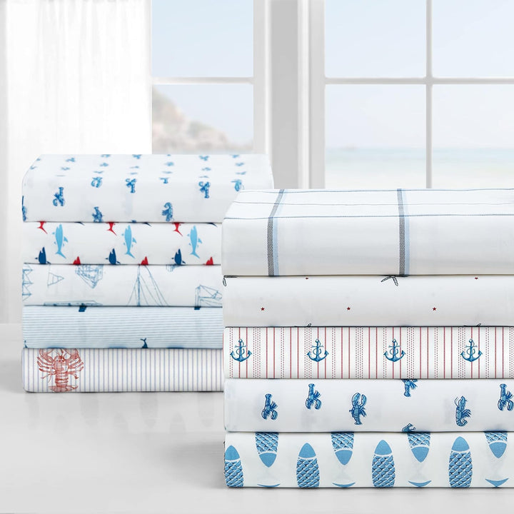 Nautica Bettwäsche-Set für Doppelbett, Baumwoll-Perkal-Bettwäsche-Set, Küstendekoration (Wal gestrei