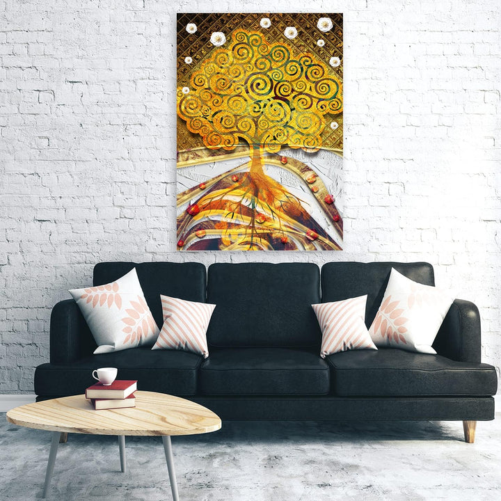 Feeby Bilder Klimt Baum des Lebens XXL 80x120 cm 1 Teilig Modern Wohnzimmer Schlafzimmer Flur Büro V