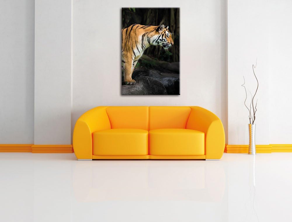 Pixxprint Tiger, Format: 100x70 auf Leinwand, XXL riesige Bilder fertig gerahmt mit Keilrahmen, Kuns