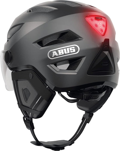 ABUS Stadthelm Pedelec 2.0 ACE - Fahrradhelm mit Rücklicht, Visier, Regenhaube, Ohrenschutz - für Da