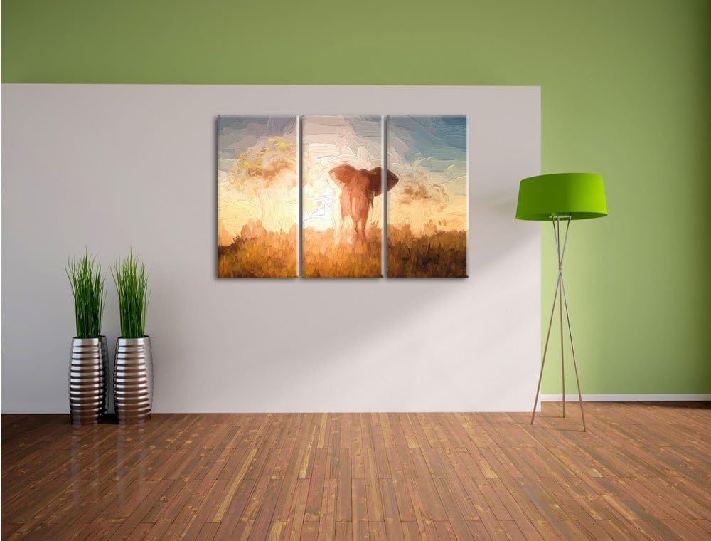Pixxprint Elefant in der Wüste als Leinwandbild/Grösse: 3 Teilig (120x80 cm) cm/Wandbild/Kunstdruck/