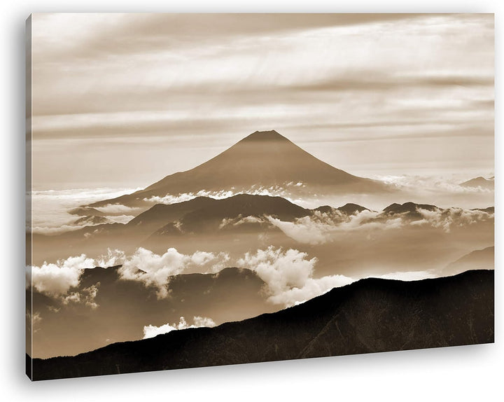 deyoli Fuji in Japan Format: 80x60 Effekt: Sepia als Leinwandbild, Motiv fertig gerahmt auf Echtholz