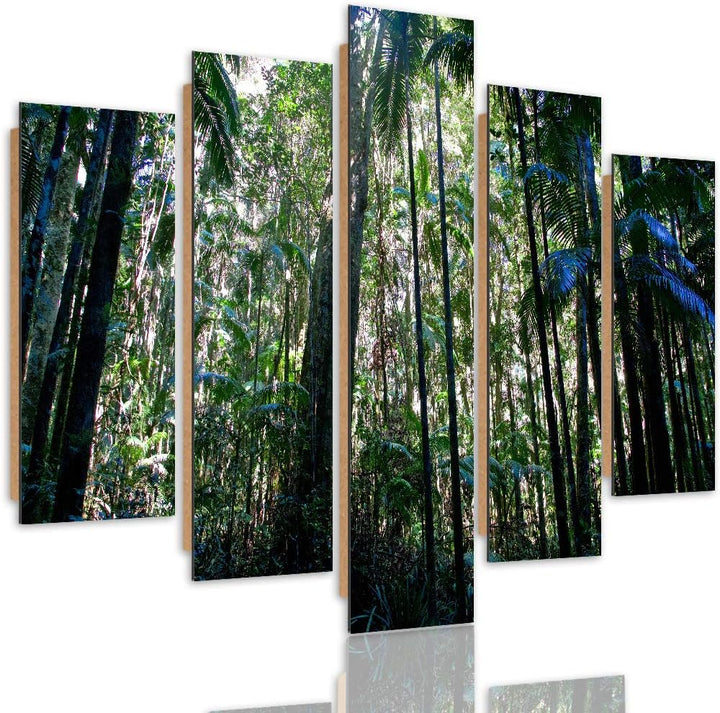 Bilder 5 Teilig Natur Deco Panel Kunst Wald Landschaft Bäume grün 100x70 cm Deco panel 100x70 cm G,