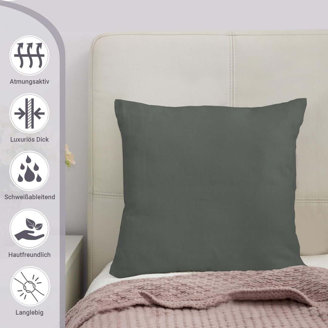 Pizuna Luxuriöser Soft-Satin 2er Pack Kissenbezug 80 x 80 cm Dunkelgrau, 800 Fadenzahl Baumwolle Qua