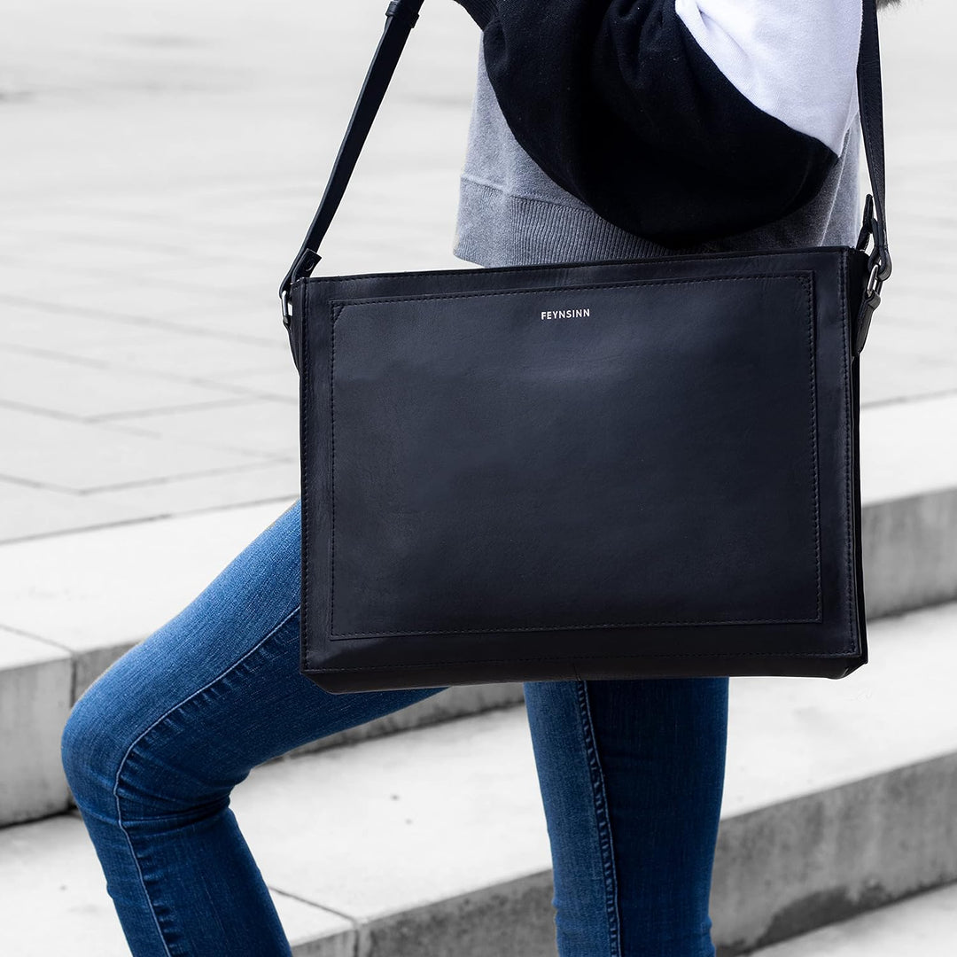 FEYNSINN BERLIN Schultertasche SELVA aus Premium Leder I Handtasche für Damen I Umhängetasche schwar