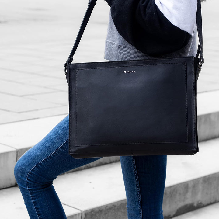 FEYNSINN BERLIN Schultertasche SELVA aus Premium Leder I Handtasche für Damen I Umhängetasche schwar