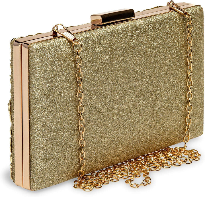Caspar TA528 aussergewöhnliche elegante Damen Box Clutch mit floralem Metalldekor Einheitsgrösse Gol
