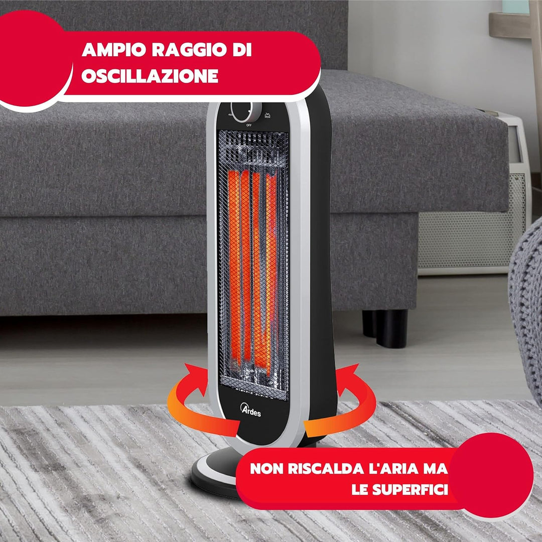 ARDES - AR4B01 Oszillierender Kohleheizer TIZZO 900W, Kohleheizer mit geringem Verbrauch, elektrisch