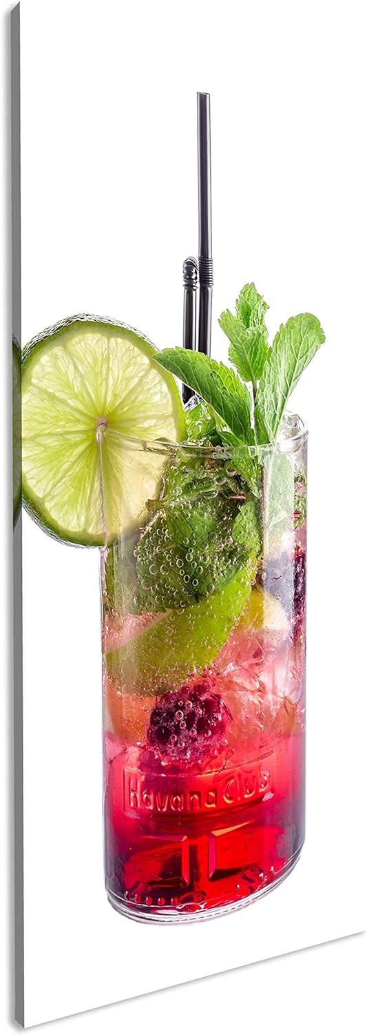 Cocktail Mojito Panorama 60x30 cm als Leinwandbild, Motiv fertig gerahmt auf Echtholzrahmen, Hochwer