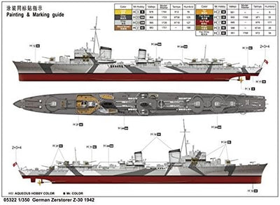 Trumpeter 05322 Modellbausatz German Zerstörer Z-30, 1942, Sortiert