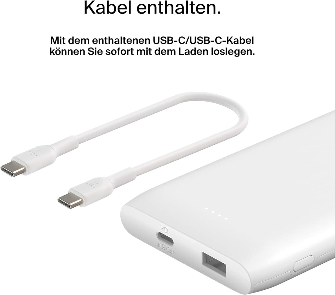 Belkin 10.000 mAh Powerbank, USB-C Power Delivery, tragbares Schnellladegerät mit 18 W- USB-C- und 1