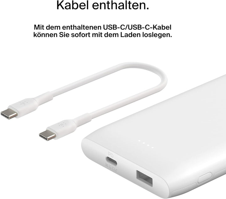 Belkin 10.000 mAh Powerbank, USB-C Power Delivery, tragbares Schnellladegerät mit 18 W- USB-C- und 1
