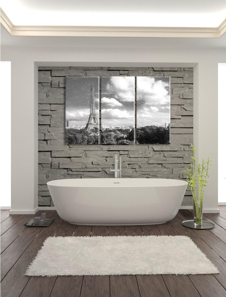 Pixxprint Riesiger Eiffelturm in Paris Kohle Zeichnung Effekt 3-Teiler Leinwandbild 120x80 Bild auf