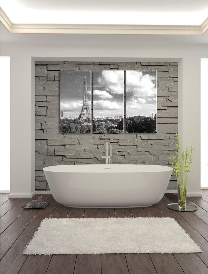 Pixxprint Riesiger Eiffelturm in Paris Kohle Zeichnung Effekt 3-Teiler Leinwandbild 120x80 Bild auf