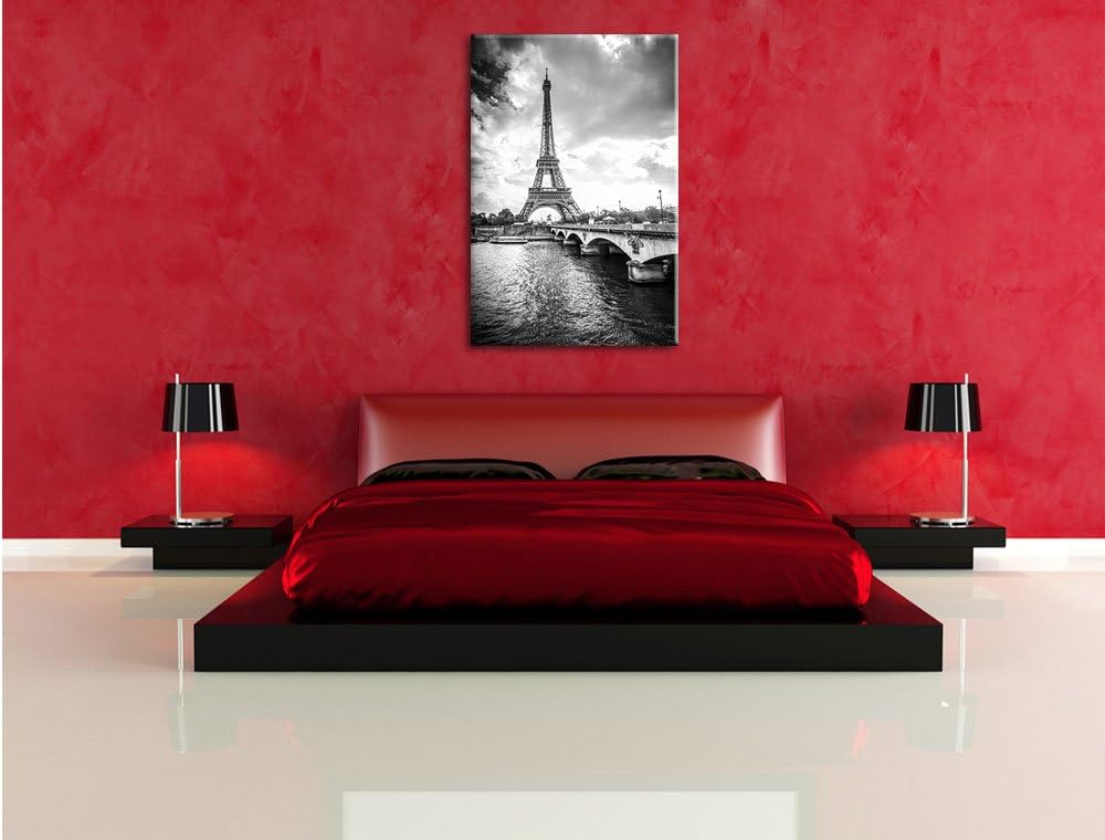 Pixxprint Eiffelturm in Paris Kunst B&W als Leinwandbild/Grösse: 100x70 cm/Wandbild/Kunstdruck/ferti