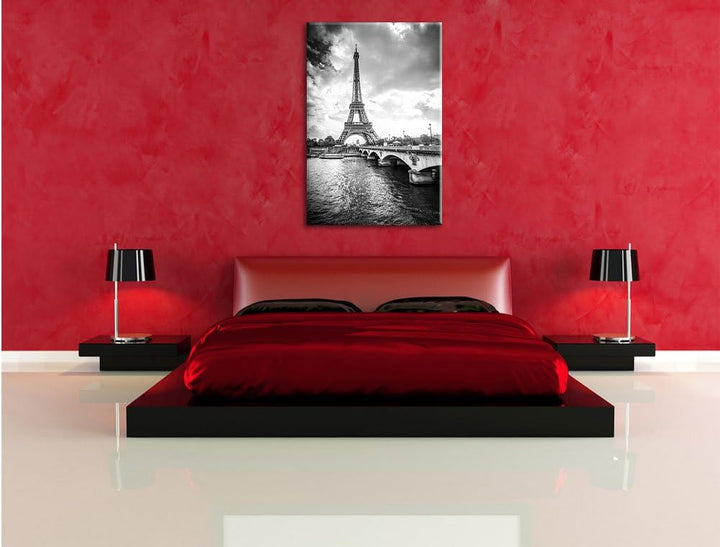 Pixxprint Eiffelturm in Paris Kunst B&W als Leinwandbild/Grösse: 100x70 cm/Wandbild/Kunstdruck/ferti