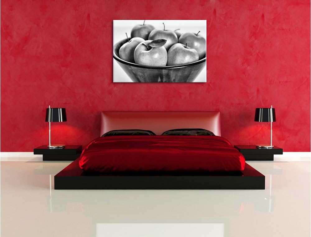 Pixxprint Monocrome, Apple Apfel Korb mit grünen Äpfeln, Format: 100x70 auf Leinwand, 100x70