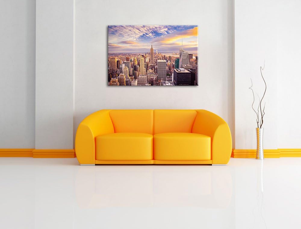 Skyline von New York bei Sonnenuntergang Format: 100x70 auf Leinwand, XXL riesige Bilder fertig gera