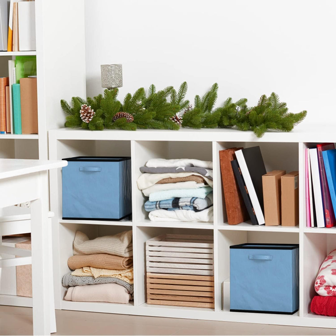 INTIRILIFE 6x faltbare Aufbewahrungs-Stoffbox in Blau - 26.7 x 26.7 x 28 cm - Multifunktionale Samme