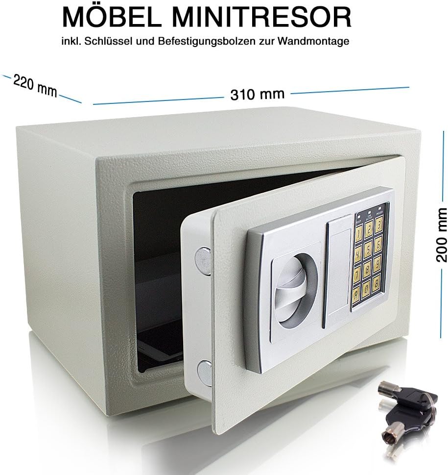 Elektronischer Möbeltresor Minitresor Wandtresor Wandsafe Schranktresor Geldsafe Lichtgrau Masse(B/H