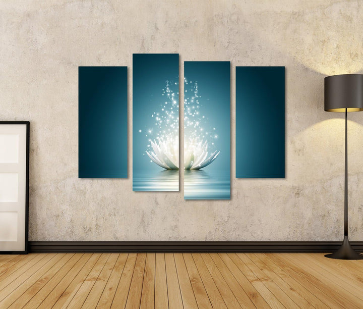 islandburner, Bild auf Leinwand Magische Lotusblume Wandbild Poster Leinwandbild 130x80 4-teilig, 13