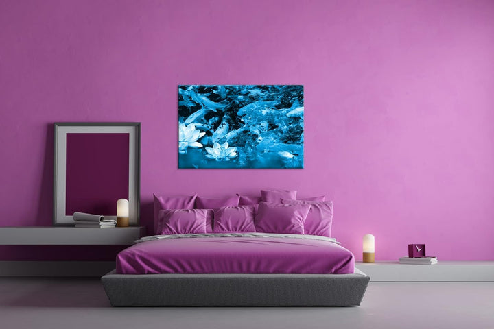 deyoli Teich voller Koi Karpfen Format 80x60 Effekt: Monocrome Blau als Leinwandbild, Motiv fertig g