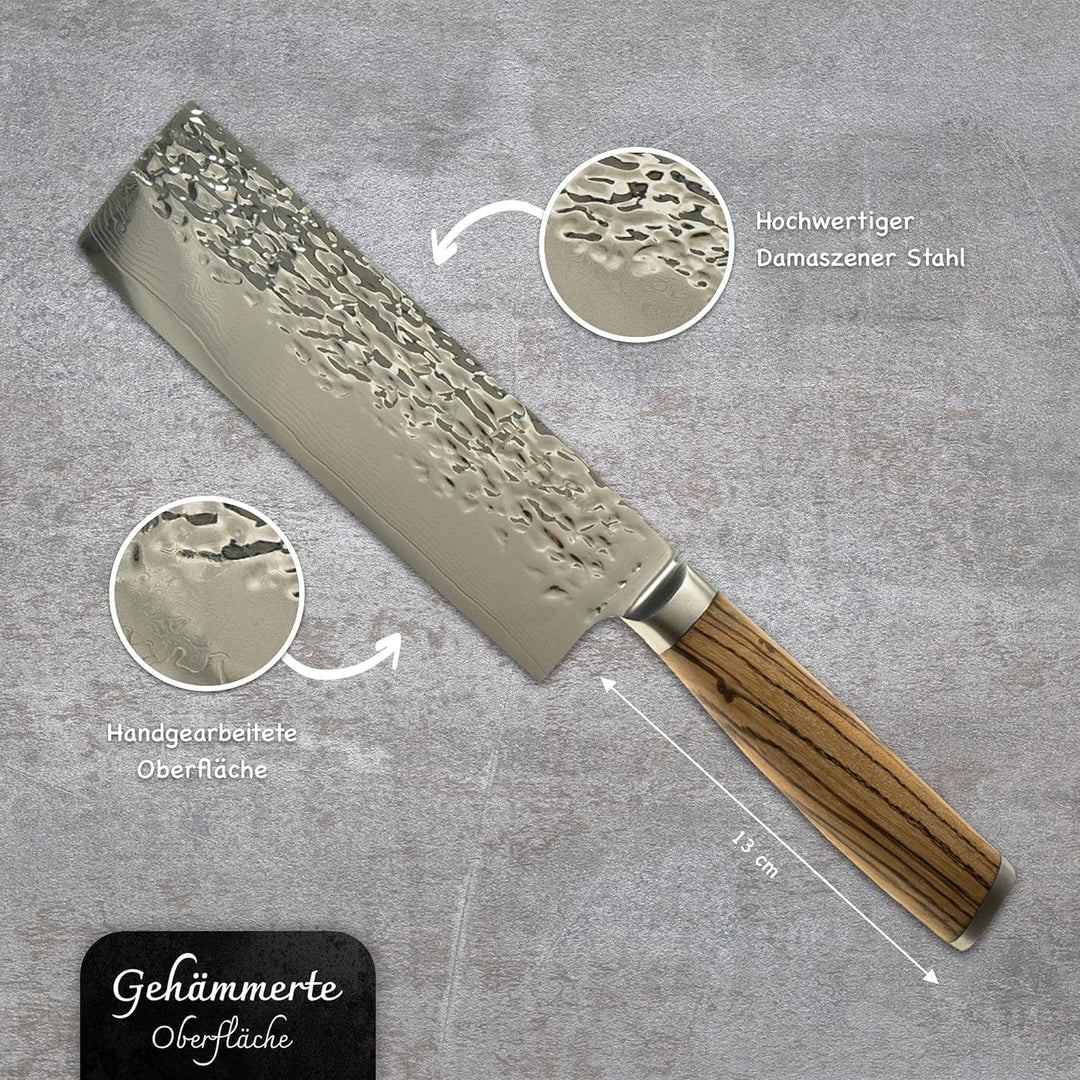 Ruka Nakiri-Messer - Damaststahl Küchenmesser 17 cm - rostfrei - sehr scharfe Klinge - Extreme Härte