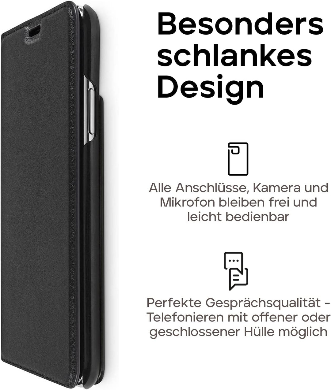 WIIUKA Echt Ledertasche - TRAVEL - für Apple iPhone X und XS mit Kartenfach, kabelloses Laden Qi, ex
