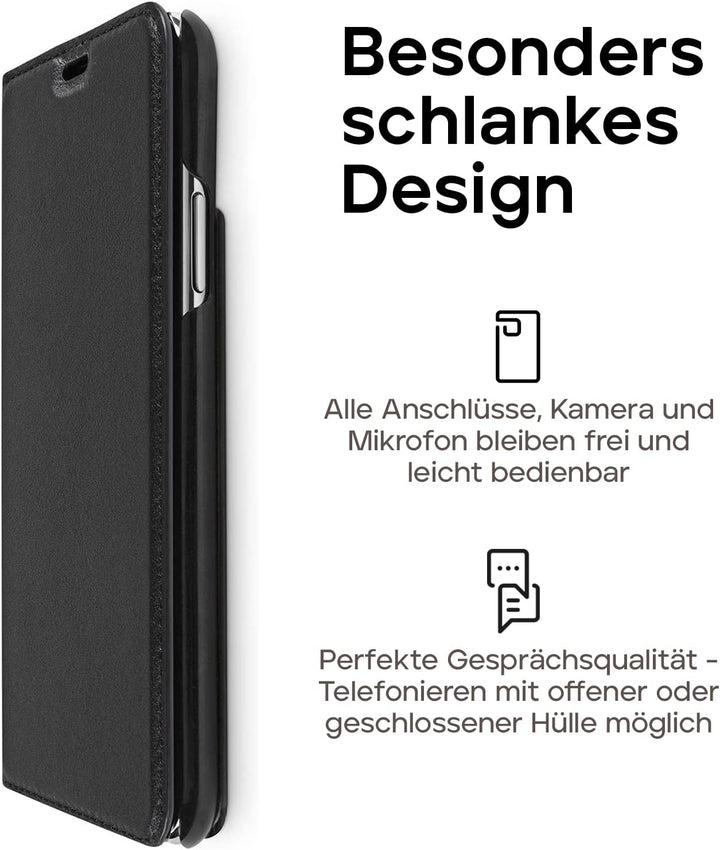 WIIUKA Echt Ledertasche - TRAVEL - für Apple iPhone X und XS mit Kartenfach, kabelloses Laden Qi, ex