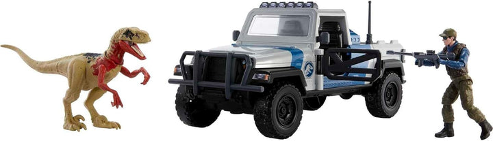 Jurassic World Truck Set Atrociraptor Dinosaurier & Menschliche Figur Filmfahrzeug mit Destruct Smas