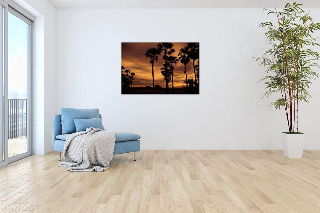 deyoli Palmen bei Dämmerung Format: 80x60 als Leinwandbild, Motiv fertig gerahmt auf Echtholzrahmen,