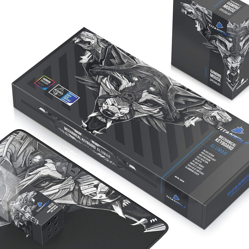 Titanwolf Gaming Set - mechanische Tastatur ALUMAR MMO 10800dpi Gaming Maus Specialist XXL Mauspad -
