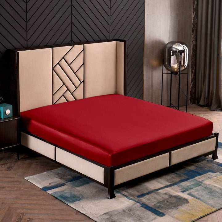 THXSILK Spannbettlaken Seide Bettlaken 180x200, Rot Seiden Bettlaken, 100% Reine 19 Momme Maulbeerse