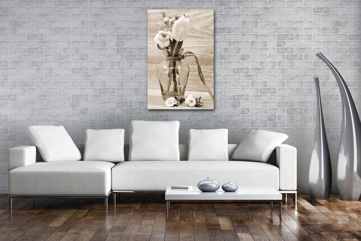 deyoli Dekorative Tulpen Format: 80x60 Effekt: Sepia als Leinwand, Motiv fertig gerahmt auf Echtholz