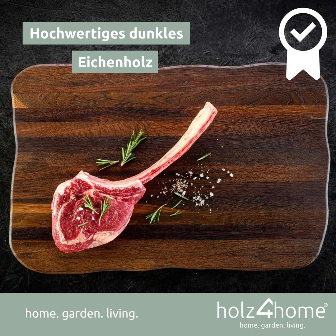 holz4home® La Madera Schneidebrett I Küchenbrett aus Eichenholz (Dunkles Eichenholz, 60x40 cm) 60x40