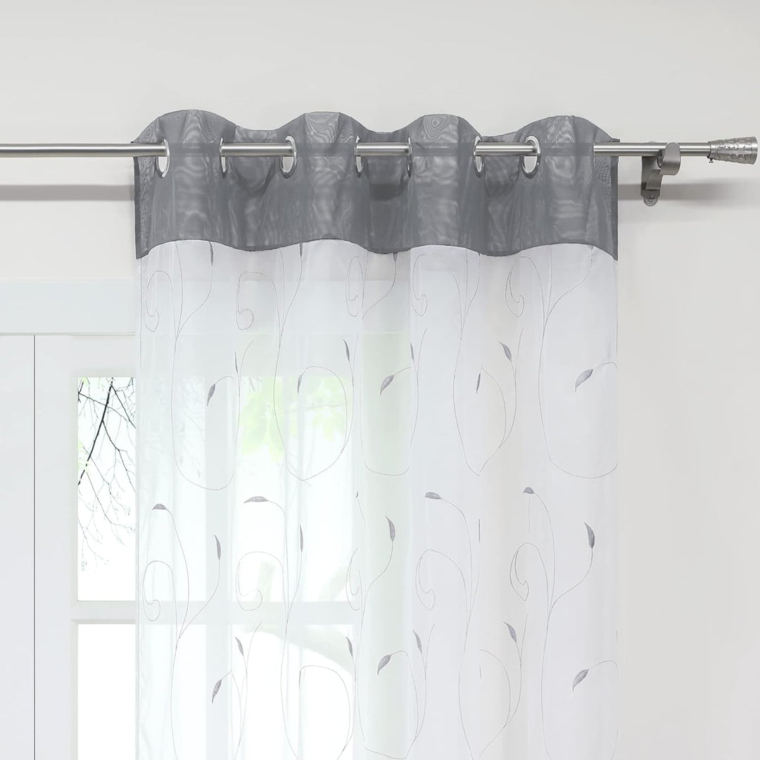 ESLIR Gardinen mit Ösen Vorhänge Transparent Wohnzimmer Ösenschal Modern Bestickt Voile Grau BxH BxH