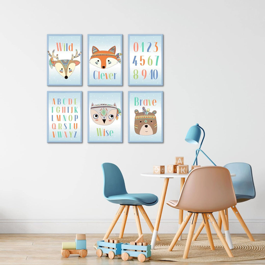 Novart Wandbilder Set - KOMPLETT AUFHÄNGFERTIG - Made in Germany - Moderne Bilder Indianer Tiere Kin
