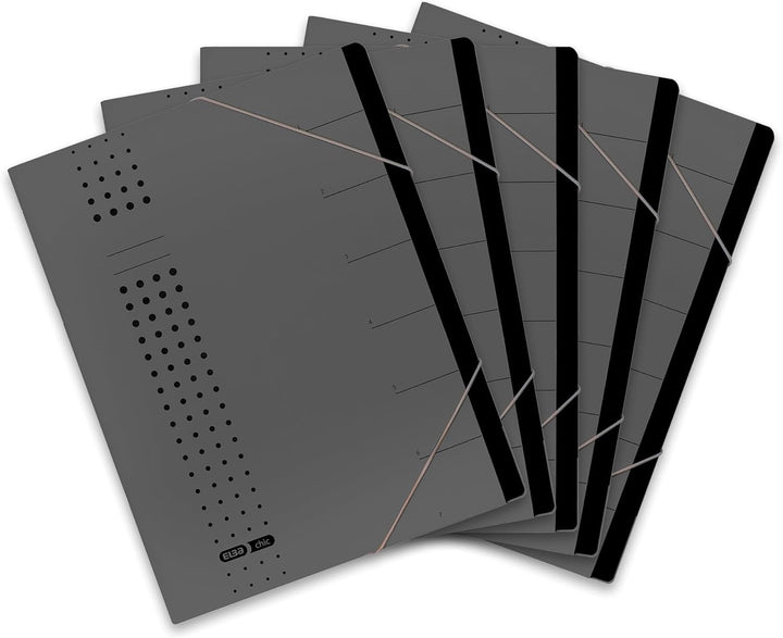 Elba Ordnungsmappe chic A4 aus Karton, 7 Fächer, anthrazit, 5 Stück, anthrazit