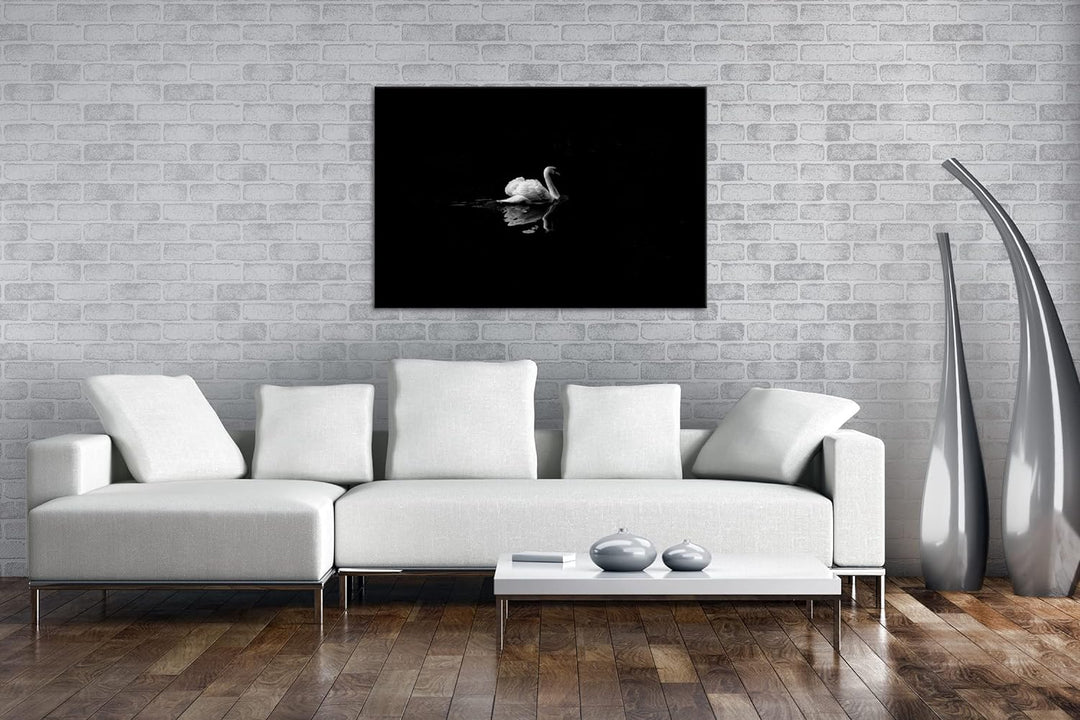 deyoli Dark einsamer Schwan Format:90x60 cm als Leinwandbild, Motiv fertig gerahmt auf Echtholzrahme