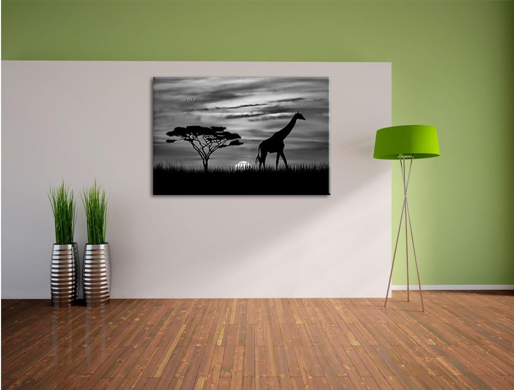 Pixxprint Giraffe im Sonnenuntergang als Leinwandbild | Grösse: 100x70 cm | Wandbild | Kunstdruck |