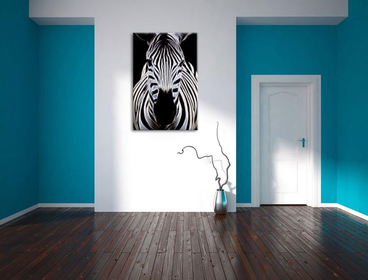 Dark Zebra Porträt Deluxe Format: 100x70 cm auf Leinwand, XXL riesige Bilder fertig gerahmt mit Keil