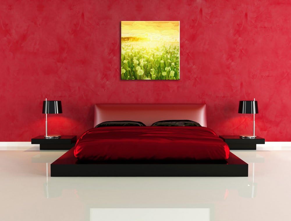 Pixxprint Pusteblumenwiese bei Sonnenuntergang Pinsel Effekt, Format: 70x70 auf Leinwand, 70x70
