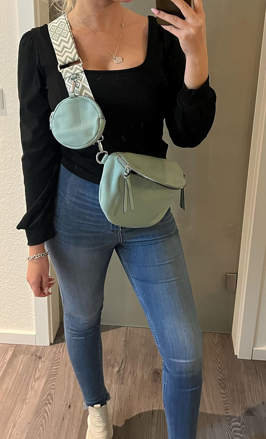 stylx Crossbody Bag Damen Leder Breiter Gurt Handtasche Umhängetasche Moderne Taschen mit breitem Sc