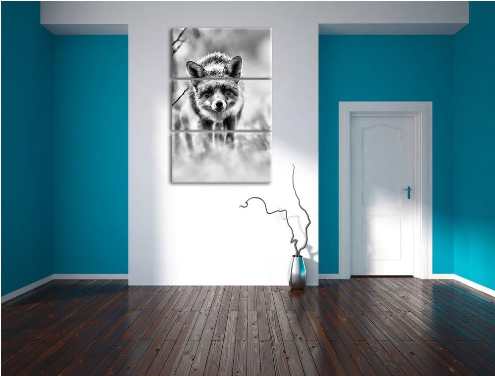 Pixxprint Schleichender Fuchs als Leinwandbild | Grösse: 3 Teilig (120x80) | Wandbild| Kunstdruck |