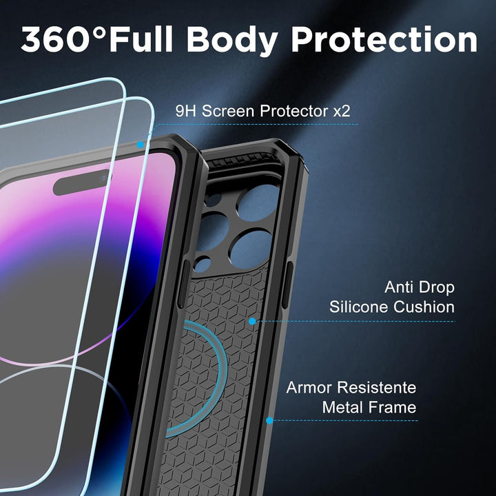 WIFORT Magnetisch Metall Hülle für iPhone 14 Pro Max Kompatibel mit MagSafe, mit 2 Stück Schutzglas,