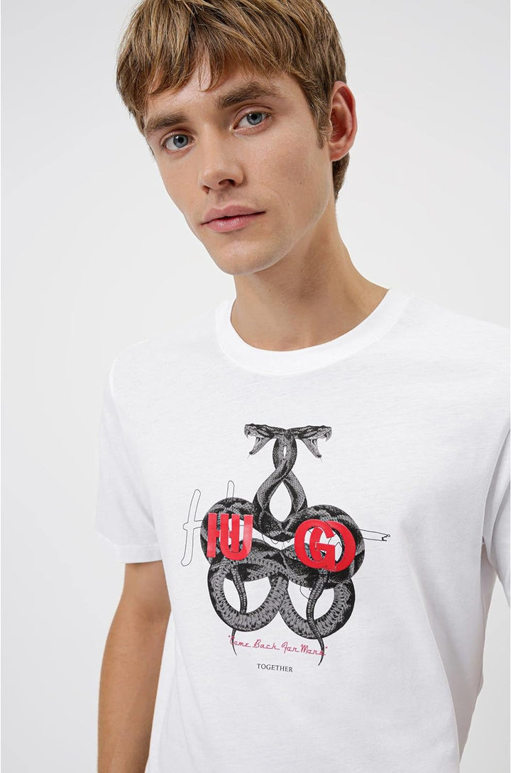 HUGO Herren Dnake T-Shirt aus Baumwoll-Jersey mit Logo und Schlangen-Artwork